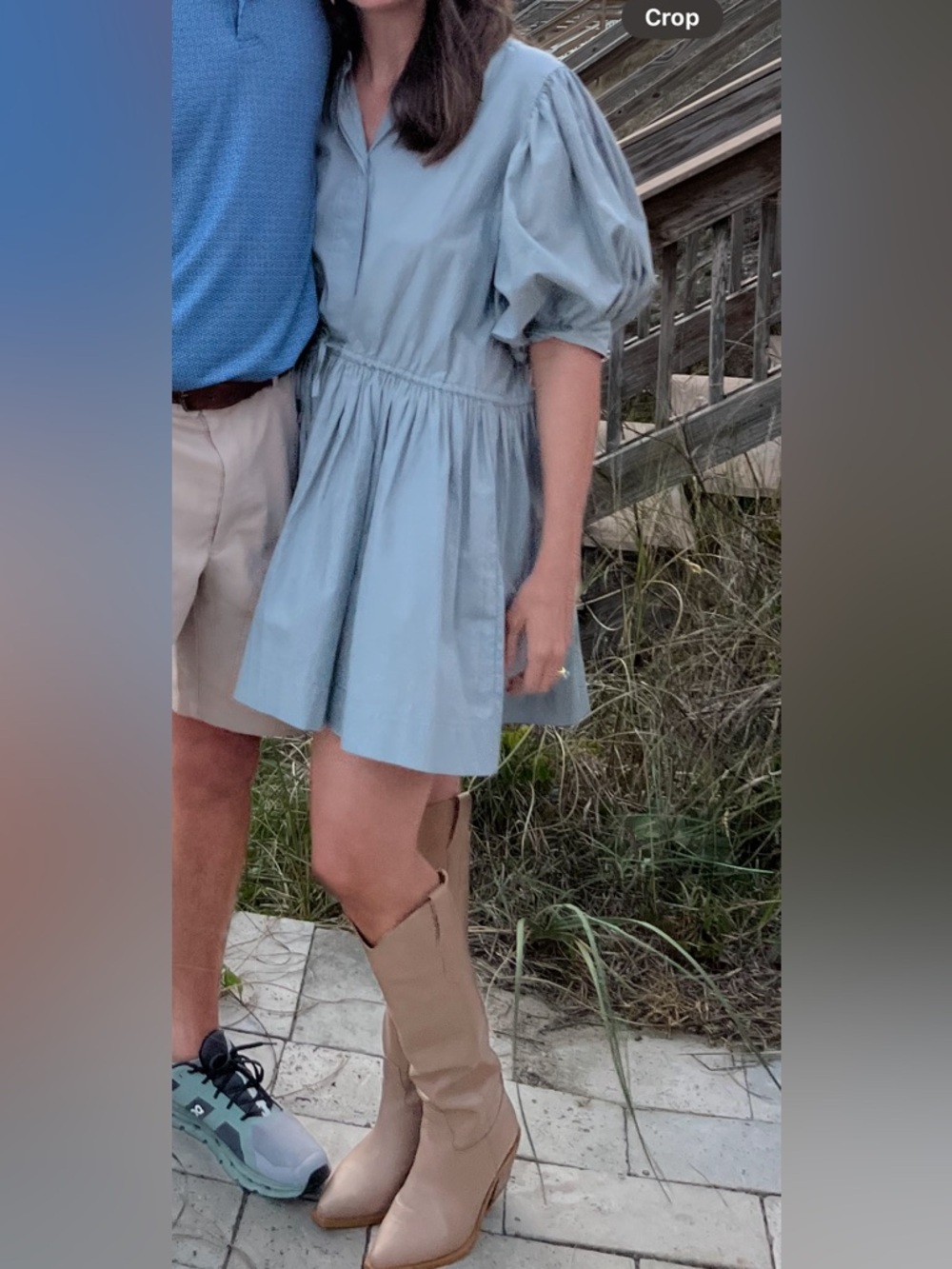 Light Blue Puff-Sleeve Mini Dress